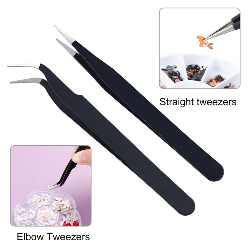 [Australia] - YPYMOD Tweezers Set of 2, Straight and Curved Tweezers, Nail Tweezers, Stainless Steel Eyebrow Tweezers for Facial Hair, Eyelashes, Eyebrows and Ingrown Hairs, with Leather Case (11.5cm*1cm) 