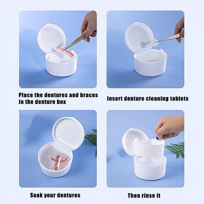 [Australia] - [2025 Upgrade] Dark Blue Denture Bath Box with Brush, Denture Cup, Soaking Holder, Denture Container, Mouth Guard, Storage case with Lid, Waterproof Cleaning 