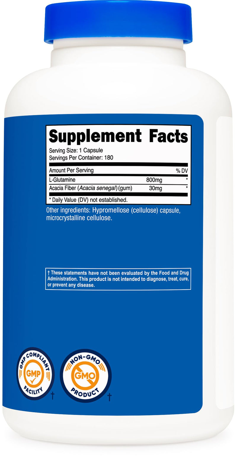Nutricost L-Glutamine 800mg, 180 Capsules - Gluten Free, Non-GMO (Pack of 2) 180 Count (Pack of 2)