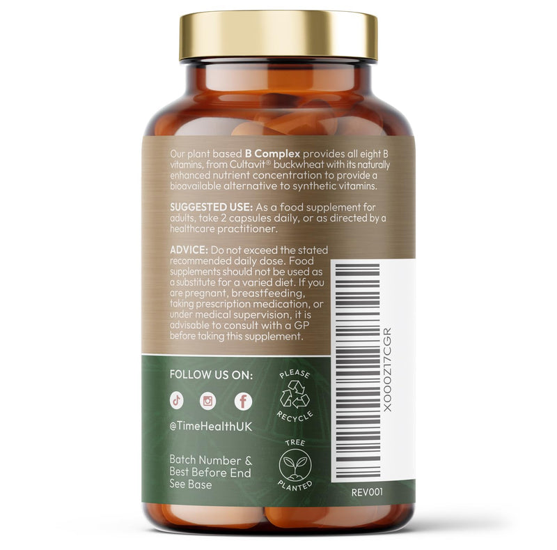 Vitamin B Complex - Whole Food & Plant-Derived - Natural, Non-Synthetic B Vitamins - Highly Bioavailable - Methylated B9 & B12 - Cultavit® - Zero Additives - UK Made - Pullulan (120 Capsule Pouch) 120 count (Pack of 1)