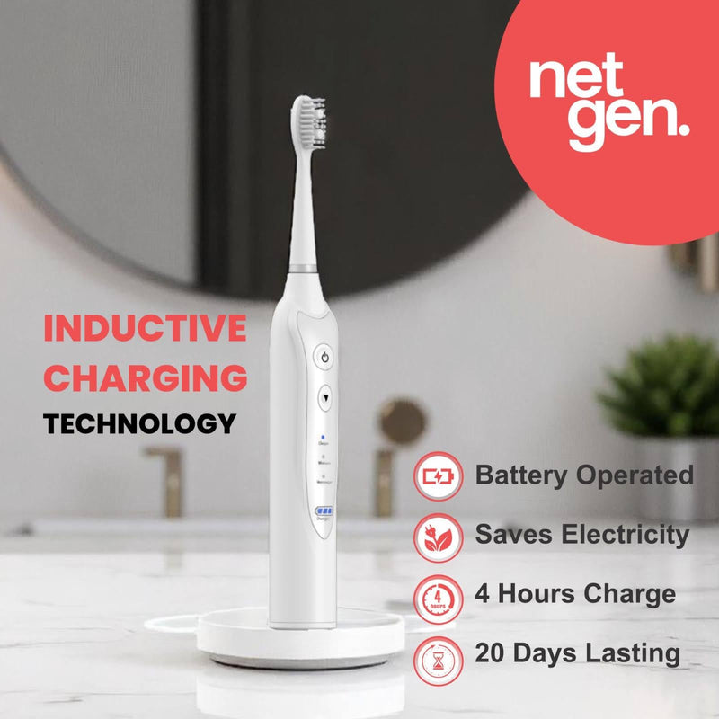 [Australia] - Sonic Electric Toothbrush for Adults with 5 Toothbrush Replacement Heads, 3 Brushing Modes & 2 Minutes Built-in Timer, Travel Toothbrushes with Inductive Charging, Rechargeable toothbrush | White 