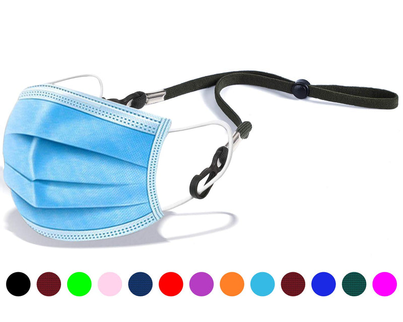 [Australia] - Adjustable Mask Lanyard Extra Long Face Mask Neck Strap Hanger/Holder, Elastic Rope with Double Clips & Snap Button, Great for Kids & Adults, Value Pack of 5 Black, Blue, Navy, Orange, Green 