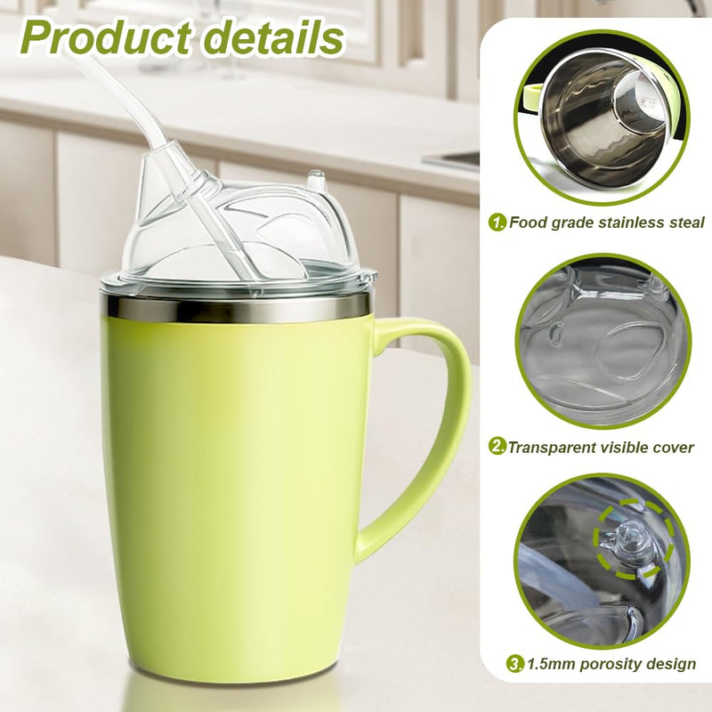 Adults Sippy Cup with Handle, 350ml Non-Spill Leak-Proof Straw Cup for Elder, Senior Drinking/Feeding Cup, Adult Hydration Caregiver Cup with 30cm Straw and Grip Handle, Easy to Use & Clean Green 350.0 Millilitres