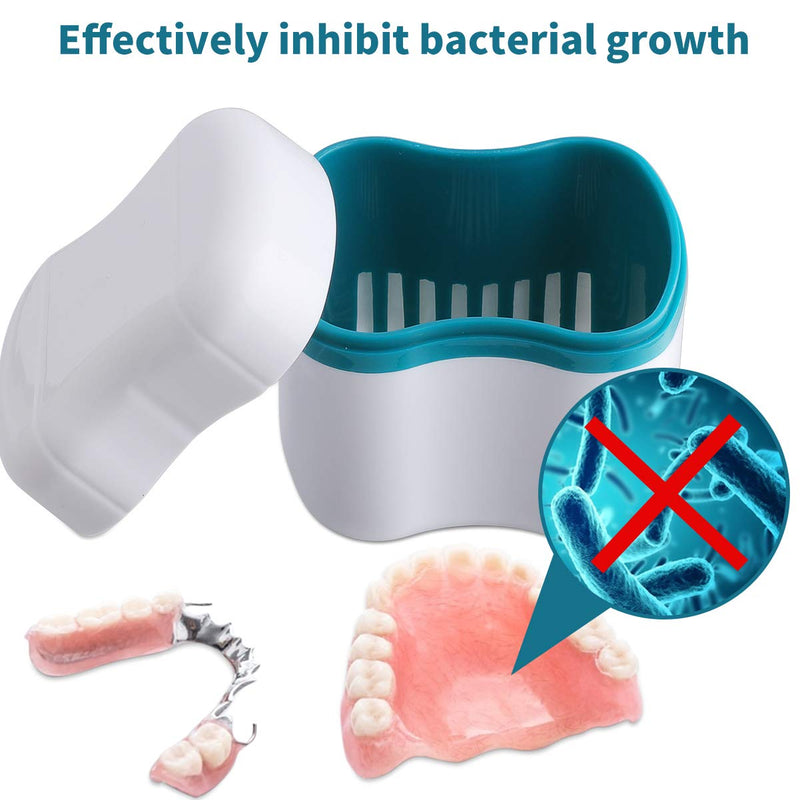 [Australia] - Denture Bath Case with Basket Denture Bath Cleaning Box Container Soaking Cup Cleaner Retainer Case Holder for Dentures for False Teeth 