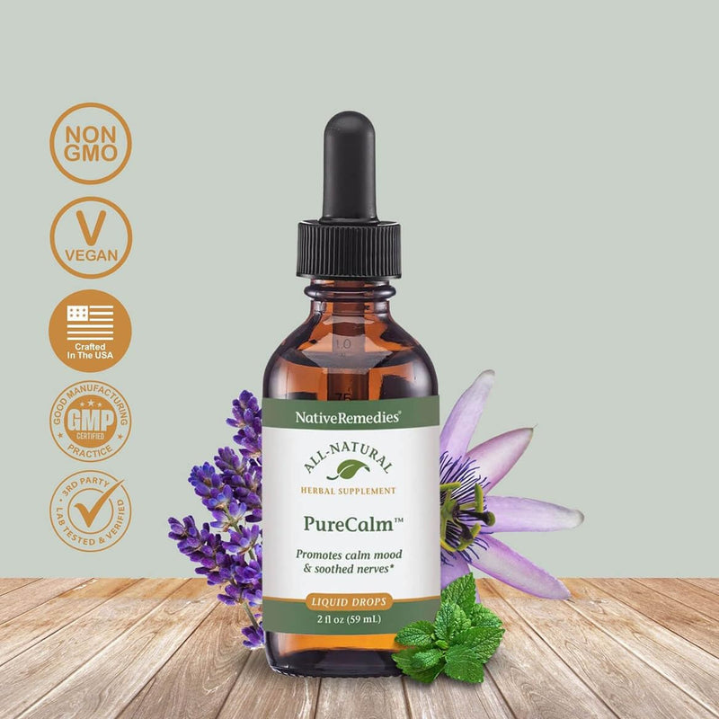Native Remedies PureCalm - All Natural Herbal Supplement Promotes | Feelings of Calm During Times of Pressure, Stress or Nervous Tension - 59mL 2 Fl Oz (Pack of 1)