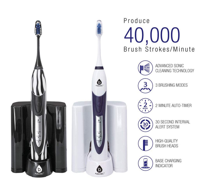 [Australia] - PURSONIC S520 Black Ultra High Powered Sonic Electric Toothbrush with Dock Charger, 12 Brush Heads & More! (Value Pack) 1 Count (Pack of 1) 