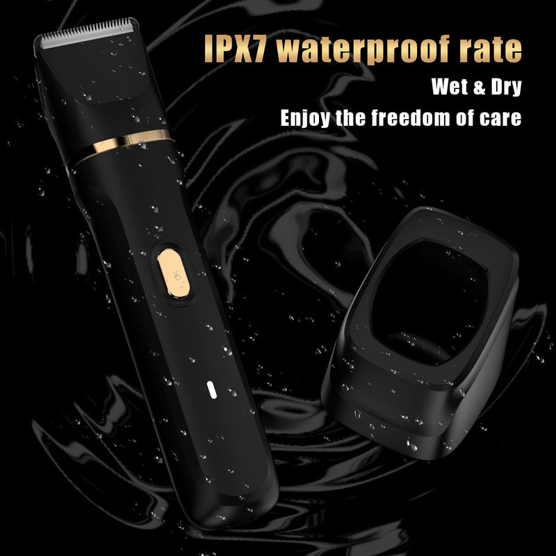 [Australia] - Electric Body Hair Trimmer for Men and Women - Groin Trimmer, Bikini Shaver, Wet/Dry Groomer with Replaceable Ceramic Blade Heads, Type-C Recharge Dock, and Waterproof Hygiene Razor 