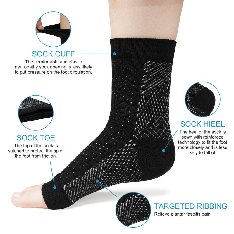 [Australia] - ACWOO ankle bandage pack of 8, ankle bandage compression socks for men and women, bandage ankle neuropathy socks for plantar fasciitis, arthritis, ACL, joint pain, heel spurs, sports S/M black 