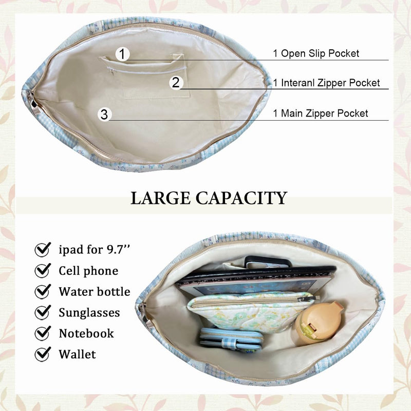Matching Makeup Bag 2 Piece Floral Quilted Cotton Bags