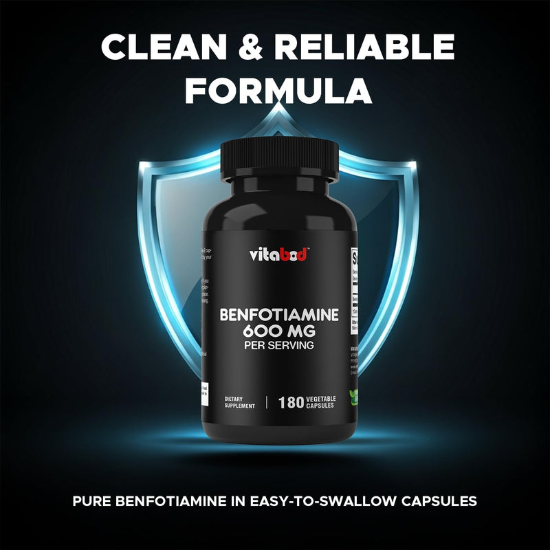 Vitabod Benfotiamine 600mg – 180 Vegetarian Capsules – Fat-Soluble Vitamin B1 Supplement