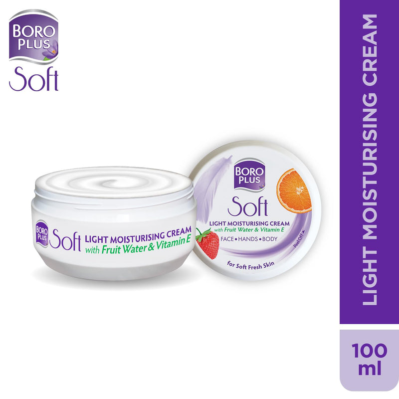 BOROPLUS Light Moisturizing Cream with Vitamin E | Lightweight Moisturizer for Face, Hands & Body | Soothes, Nourishes & Softens Dry Skin | Gives 24-Hour Moisturization | 3.38 Fl Oz (100ml)