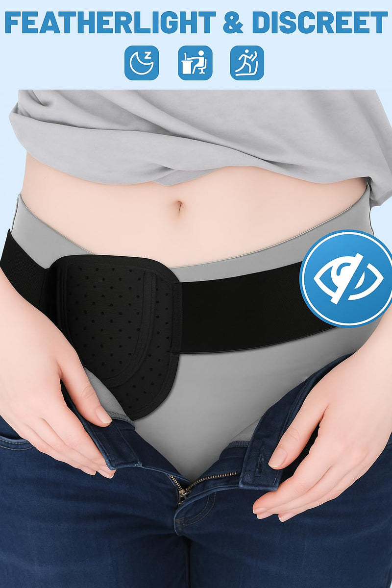 Hernia Belts for Women Inguinal, Hernia Belt for Women, Inguinal Hernia Support for Left or Right Side, Comfortable Adjustable Waist Strap with Removable Compression Pads, Black