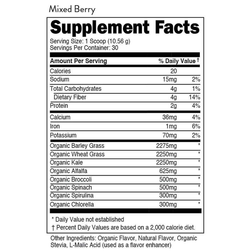 [Australia] - Greens Superfood Powder Mixed Berry | 8 Most Essential Mixed Greens | Certified 100% Organic | Chlorella, Spinach, Kale, Spirulina, Alfalfa, Broccoli, Wheat Grass, & Barley Grass | 30 SERV | 11.17 OZ 