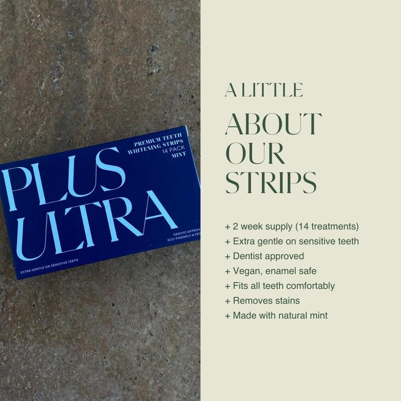 [Australia] - PLUS ULTRA Premium Teeth Whitening Strips, Eco-Friendly Vegan Stain Remover White Strips - Teeth Whitener for Coffee, Wine, Soda, and Other Stains - Mint - 28 Strips (14-Day Treatment) 