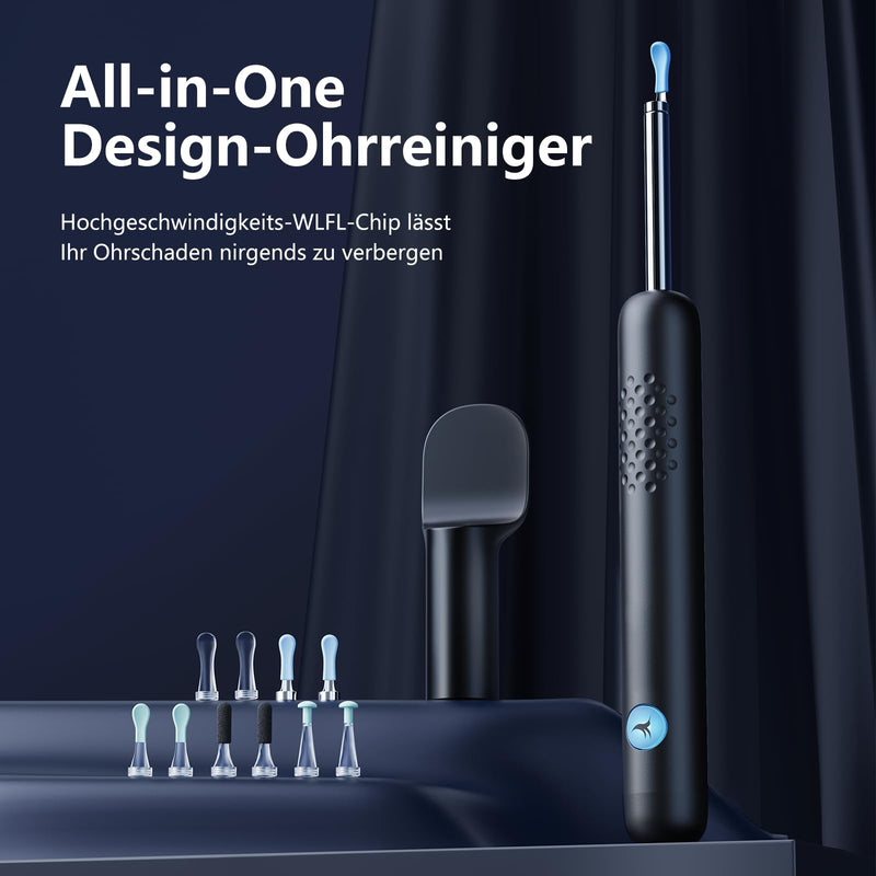 [Australia] - Earwax Remover Otoscope, 1080P HD WiFi Ear Cleaner Camera, 3.5mm Ear Camera with 6 LEDs, IP67 Waterproof Ear Mirror, 360° Wide Angle Otoscope Camera for Adults, Children, iOS, iPad, Android R1 Ultra Black 