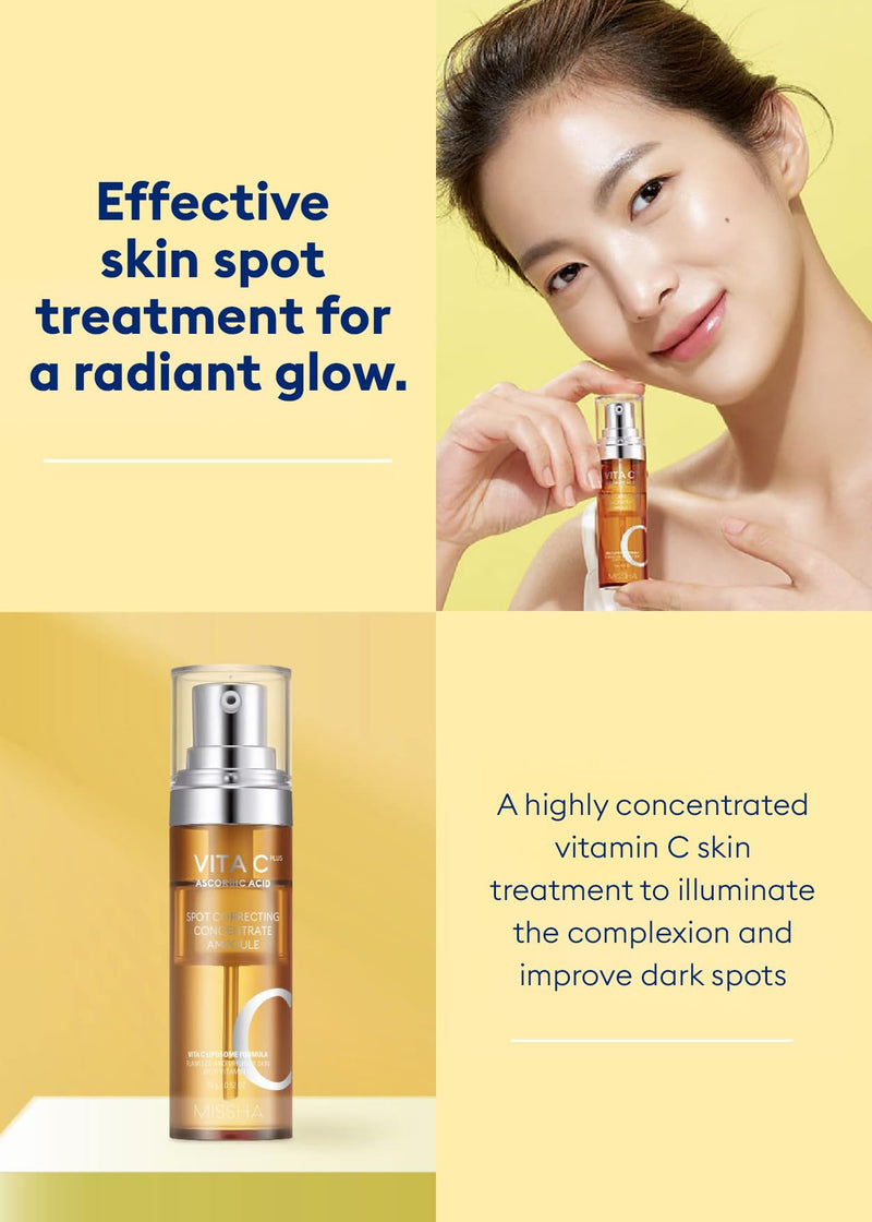 MISSHA Vita C Plus Concentrate Ampoule Vitamin C Serum 0.52 oz | 10% pure formula with liposome technology and PHA supports smoother texture, radiant-looking tone, and firm-looking feel. 0.52 Fl Oz (Pack of 1) Correcting Concentrate Ampoule