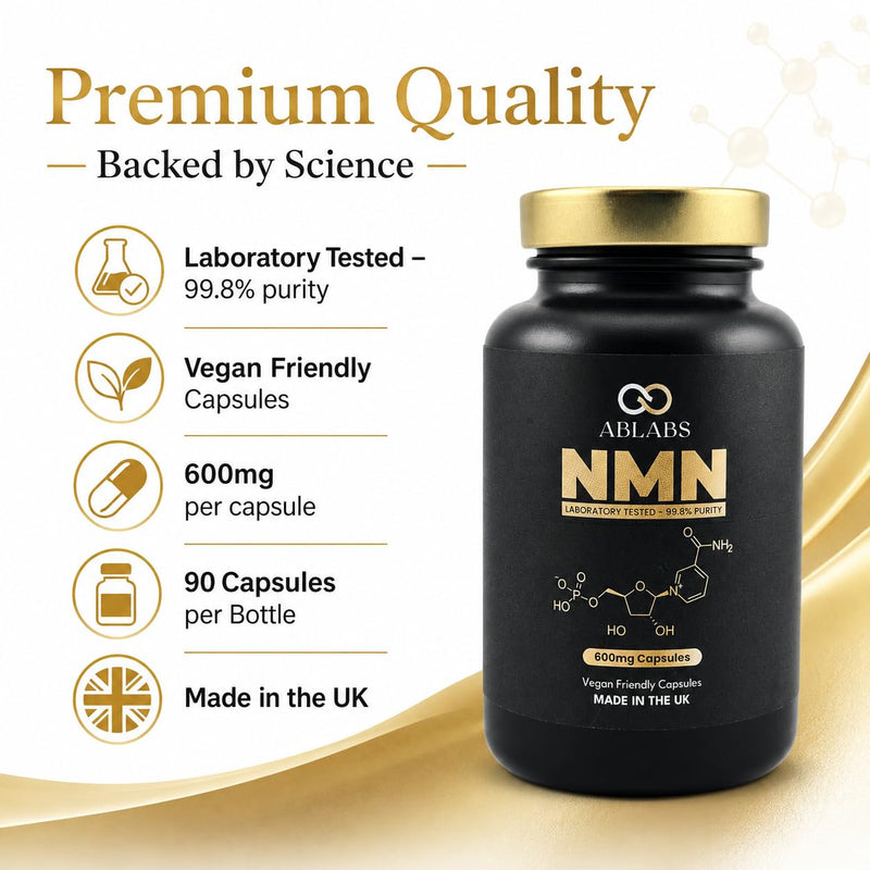 NAD+ Supplement • 90 x 600mg Highest Strength Capsule • ABLABS • Max Absorption • Vegan Friendly