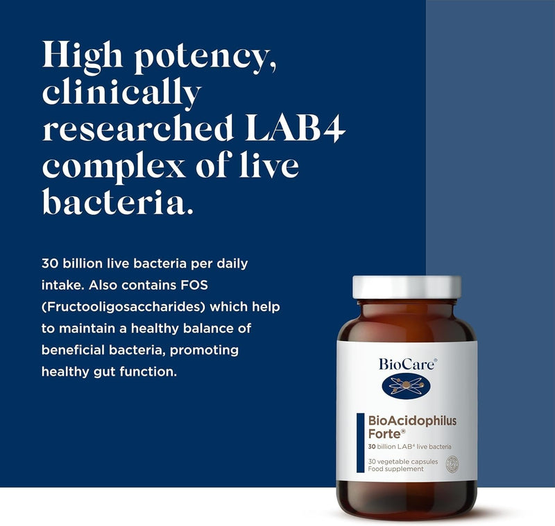 BioCare - BioAcidophilus Forte - 30 Billion LAB4 Live Bacteria - Food Supplement Suitable for Vegetarians and Vegans - 30 Capsules 30 count (Pack of 1)