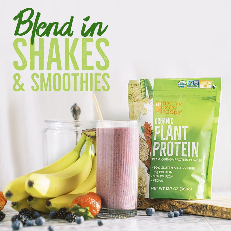 [Australia] - BetterBody Foods Organic Plant Based Protein Powder, - 16g of Protein, Vegan, Low Net Carbs, Gluten Free, Dairy Free, No Sugar Added, Soy Free, Non-GMO, 12.7 Ounces 