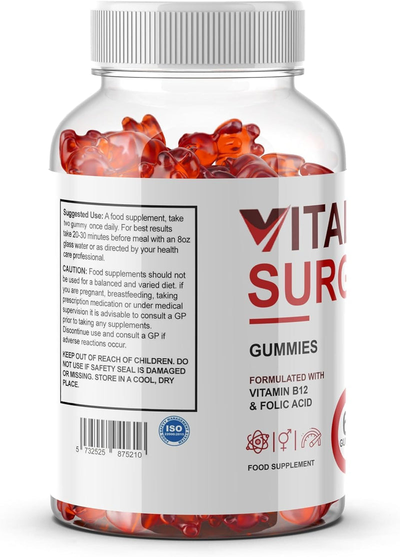 Vital Surge Testo Gummies for Men, Vital Sure Male Gummy + Powerful Natural Ingredients,Vitamin B6,B12 - New & Sealed - 60 Gummies/Fitness Hero Supplements