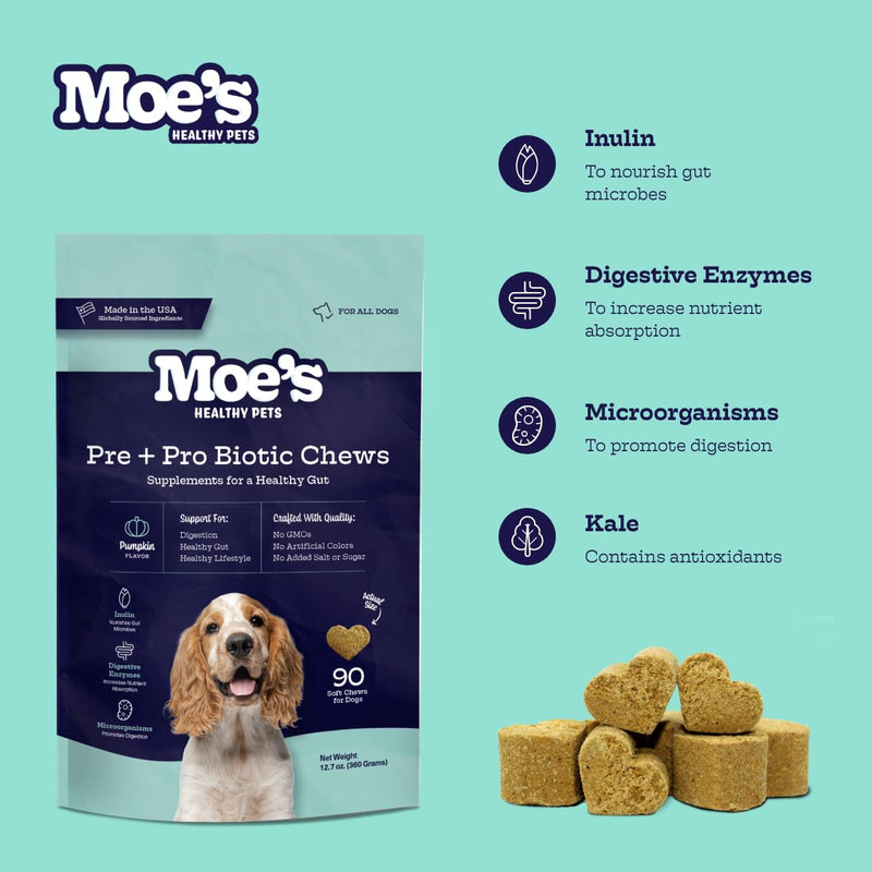 Moe's Healthy Pets Prebiotic and Probiotic for Dogs - Dog Probiotics for Digestive Health and Vitality - Probiotic Chews for Dogs with Pumpkin Flavor - Fiber Supplement for Gut Health for Dogs - PawsPlanet Australia