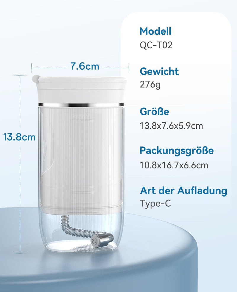 [Australia] - Travel Oral Irrigator, Portable Water Teeth Cleaning Wireless, 200ml Extendable Water Tank, IPX7 Waterproof, 3 Modes Water Flosser Electric Oral Irrigator for Travel and Vacation 