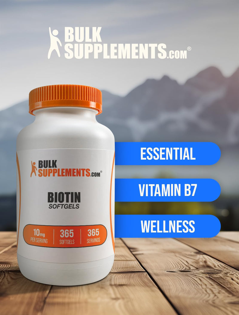 BulkSupplements.com Biotin 10000mcg Softgels - Vitamin B7, Biotin Vitamins for Hair, Skin and Nails, Biotin Supplement - Gluten Free, 1 Softgel per Serving, 365 Count (Pack of 1) 365 Count (Pack of 1)