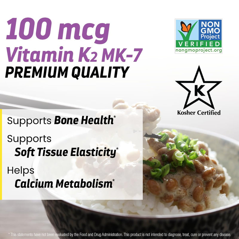 [Australia] - Vitamin K2 MK7 with Vitamin K2 MK4, 3-Month Supply High-Potency K2 Vitamin Supplement MK-7 for Bone Health & Cardiovascular Health, 90 Vegan Capsules, Made in The USA 