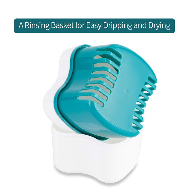 [Australia] - Denture Bath Case with Strainer Basket, Orthodontic Dental Retainer Storage Soak Container Cleaning Soaking Cup, Moth Guard Storage Box Holder for Office|Travel|Household Dark green 