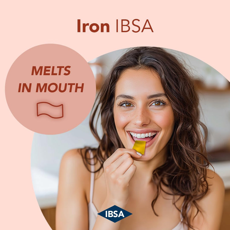 Iron IBSA | 20 Orodispersible Films | Food Supplement Based on Iron and Folic Acid, which contribute to The Normal Function of The Immune System and Help Reduce Tiredness.