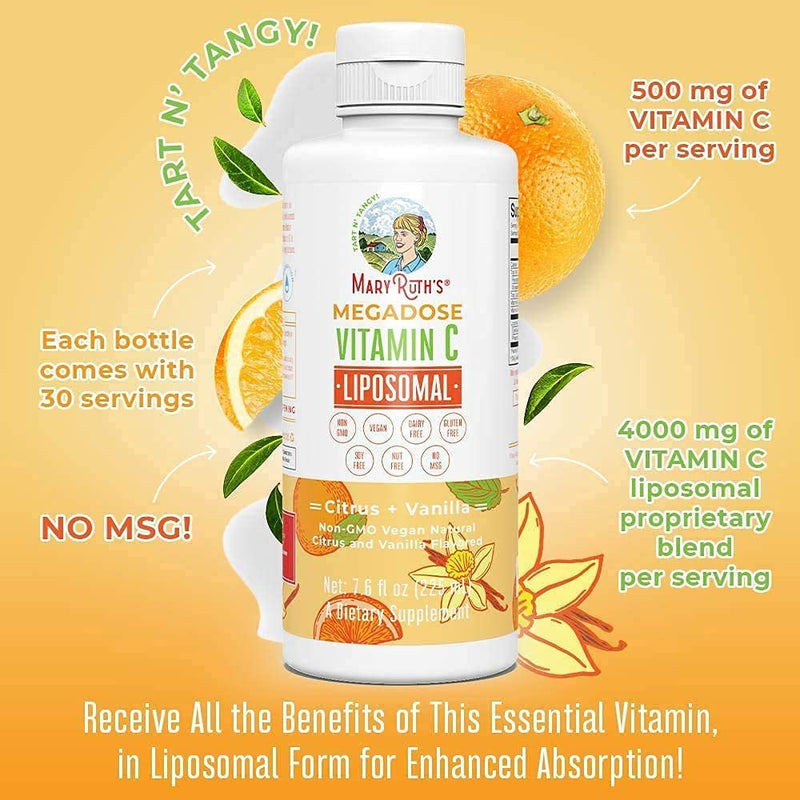 MARYRUTH'S Organics Vitamin C Gummies & Liposomal Immunity Bundle | Vitamin C Chewable Gummies, 60ct | Megadose Vitamin C Liposomal 500mg, 7.6oz | Formulated for Adults & Kids | Vegan Immune Support