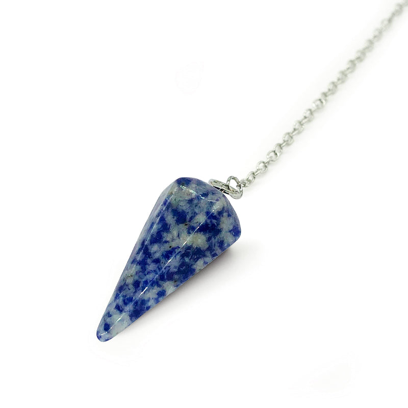 [Australia] - Polar Jade Pendulum made from Natural Blue Sodalite Gemstone for Dowsing Divination Chakra Reiki. Spitz with chain and jewelry pouch, witchcraft accessories tiger eye gemstone 