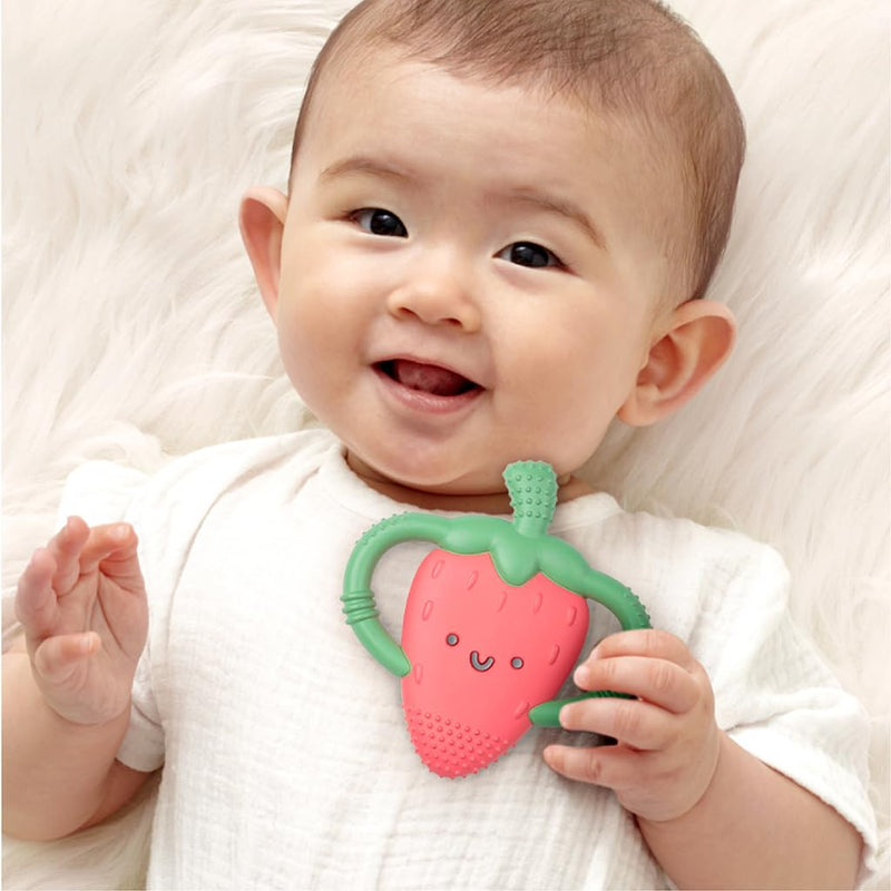 [Australia] - Itzy Ritzy Strawberry-Shaped Baby Teether with Handles; Silicone Teether for Babies with Easy-Grab Handles and Textured, Teethable Surfaces - Baby Teething Toy for 3 Months & Up (Strawberry) 