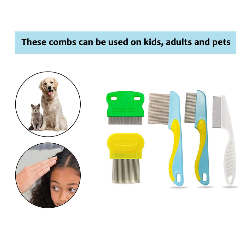 [Australia] - 5 Pieces Hair Nit Combs Remove Head Nits Fine Stainless Steel Teeth Head Nit Comb For Pets Kids And Adults 