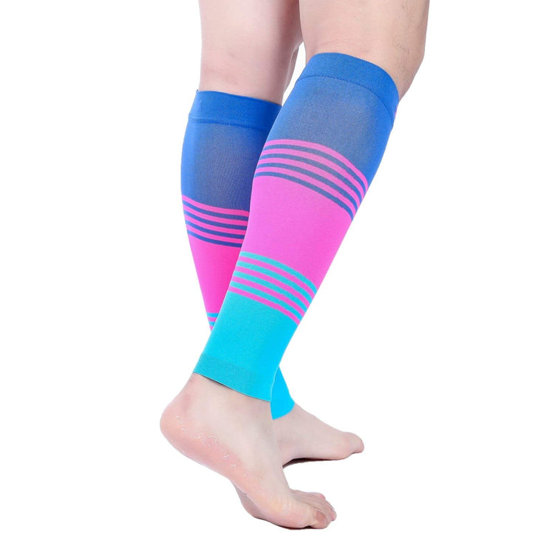 [Australia] - Doc Miller Compression Calf Sleeve for Men & Women, 20-30 mmHg Graduated Support, Knee High, Running, Shin Support, Calf Sleeves, Striped Design, 1 Pair 3X-Large Blue.Pink.Blue 