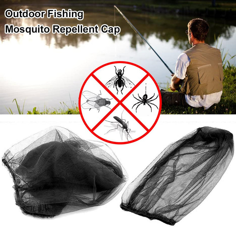 [Australia] - Hat with mosquito net, mosquito net hat, mosquito head net, fly net for face, mosquito hat head net, anti-mosquito bee bug insect, beekeeper protective hat, fly mask cap hat, mesh face protection, 2 pieces (black) 