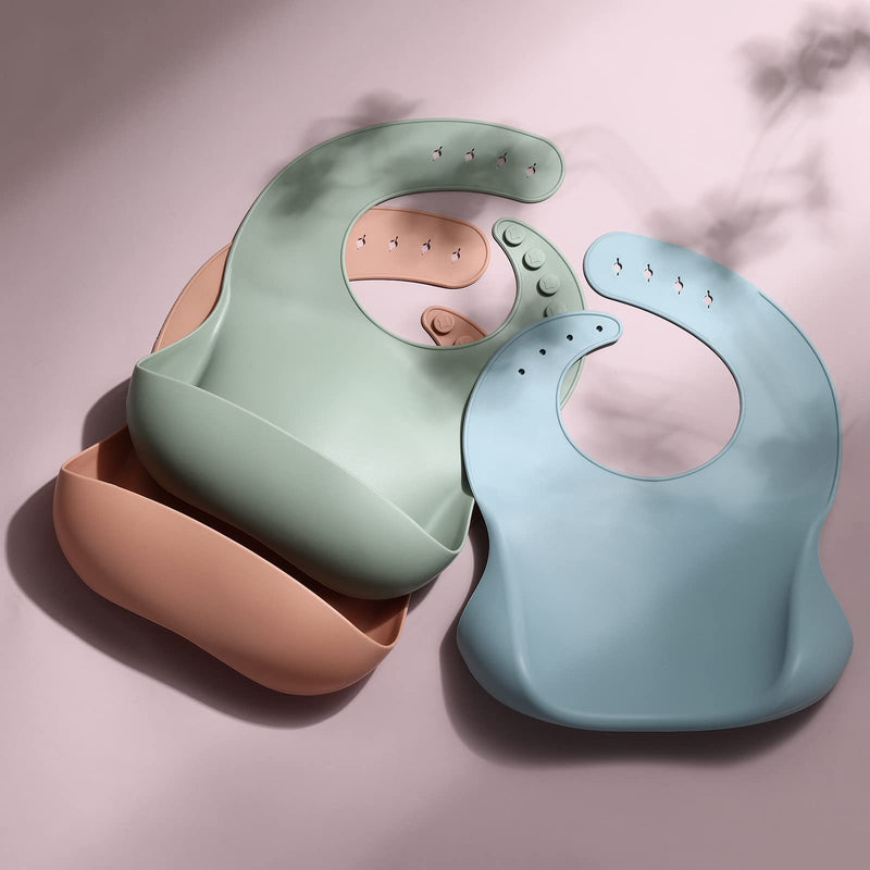 [Australia] - Silicone Baby Bibs for Babies & Toddlers Set of 3, BPA Free Unisex Soft Adjustable Fit Waterproof Feeding Bibs 