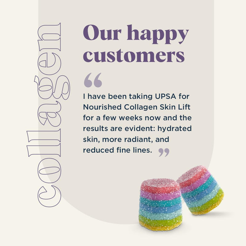 UPSA x Nourished 7-in-1 Skin Lift Collagen Gummies - Vegetarian Formula - Ovoderm® Complex, Vitamin C & Multivitamins for Skin Firmness - 30 Gummies (Take 2 a Day) - Visible Results in 15 Days 1