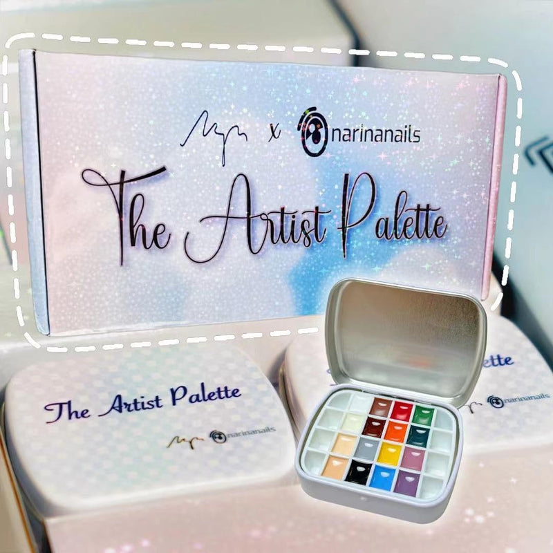 [Australia] - 16 colours Narina The Artist Palette x MPA with mixing pad, 2 mini palettes, 24 grids for Nail Art, Solid colour 5g each High Pigment & Coverage. 
