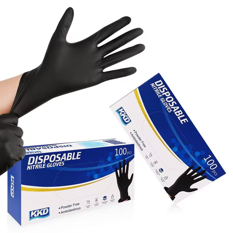 [Australia] - KKD Nitrile Gloves Disposable 100 Count 5.5 Mil Latex Free & Powder Free Gloves For Cooking, Cleaning, Insdustrial and Salon Use, Black, Large B-black-large (100 Count) 