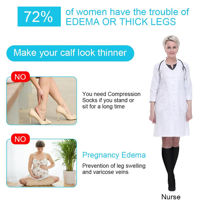 [Australia] - ACWOO compression stockings for women and men, 2 pairs of compression socks, medical compression stockings, knee socks for women, thrombosis stockings compression socks (L/XL, black + beige) L-XL black + beige - 2 pairs 
