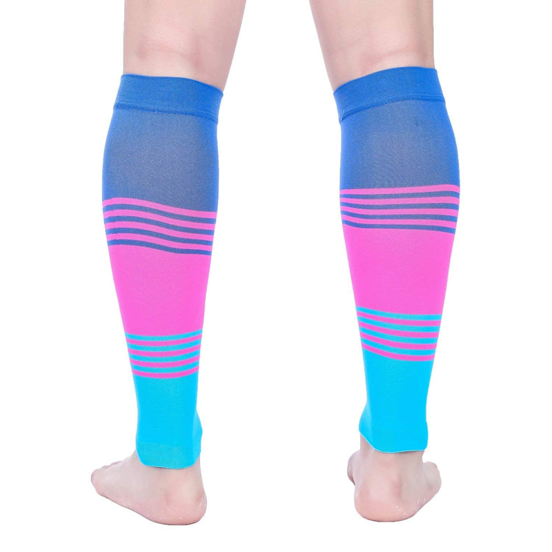 [Australia] - Doc Miller Compression Calf Sleeve for Men & Women, 20-30 mmHg Graduated Support, Knee High, Running, Shin Support, Calf Sleeves, Striped Design, 1 Pair 3X-Large Blue.Pink.Blue 