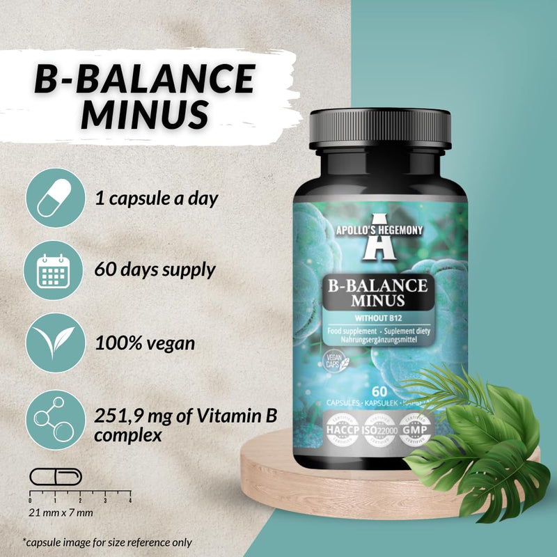 B-Balance Minus - 60 Vegan Capsules - Excluding B12 for Customized Health Strategies - Comprehensive B-Complex for Metabolism & Nervous System Support - by Apollo's Hegemony
