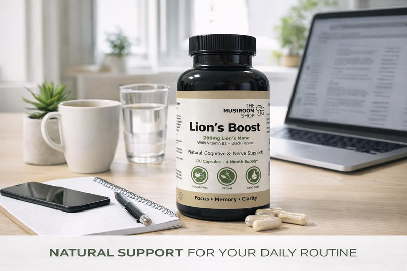 Lion’s Mane Capsules 200mg (10:1 Extract) – 120 Capsules (4 Month Supply) – with Vitamin B1 & Black Pepper – Mushroom Shop