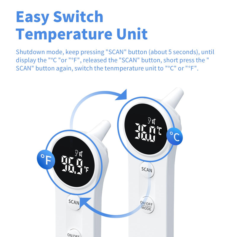 [Australia] - Boncare Ear and Forehead Thermometer, 2X Accuracy Infrared Digital Thermometer for Adults and Kids, 1 Second Reading, No Touch Baby with Fever Alarm 