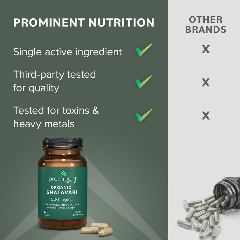 [Australia] - Prominent Nutrition Organic Shatavari Capsules, Hormone Support for Women, 500 mg, 60 Count, Standardized Root Extract Formulated for Women‚Äôs Health - 1 Pack 60 Count (Pack of 1) 