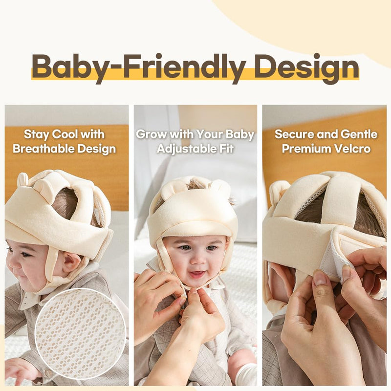 [Australia] - Baby Head Protector- Baby Helmet Cotton, Adjustable & Ultra-Lightweight Head Protector for Crawling & Walking Infants, Toddlers Bear(renewal) 