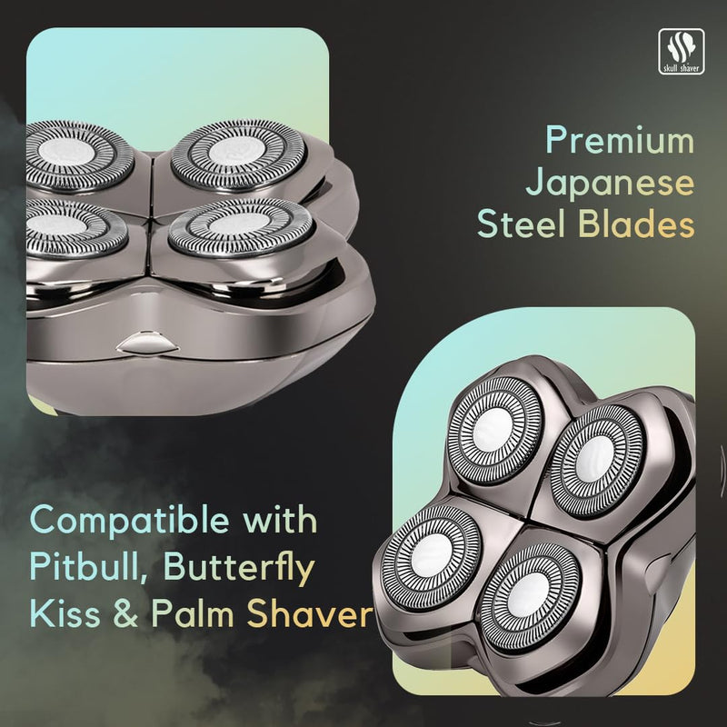 [Australia] - Skull Shaver Carver PRO 4 Head Replacement Blade - Shaver Blade for Wet & Dry Shaving - Rotary Heads Design - Japanese Stainless Steel - Compatible with Pitbull, Palm & Butterfly Kiss Shavers 