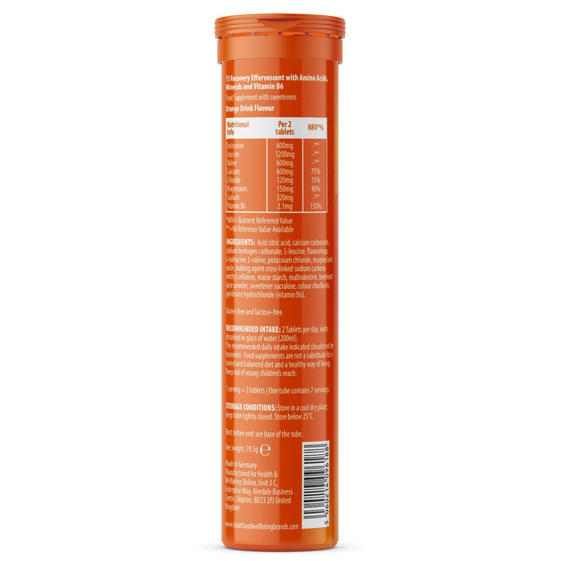 Recovery Effervescent- Orange Flavour | BCAA 2400mg with B6 and Magnesium| 6x15 Tablets| Science Fitness 15 count (Pack of 6)