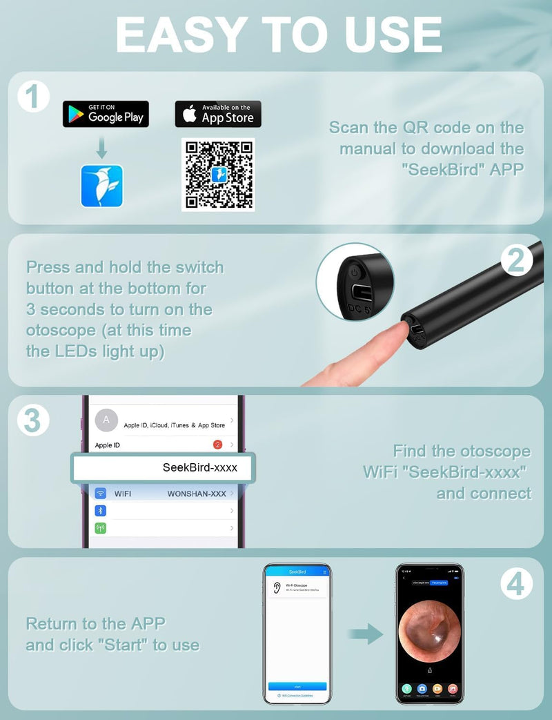 [Australia] - VIYSPNV Otoscope 3.5mm WIFI Wireless Digital Camera with 6 LED Lights 1920P HD Ear Endoscope Compatible with iOS and Android for Children Adults and Pets 